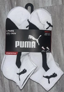 Puma 6 Paia Calzini Uomo Vestibilità Scarpa Taglia 8-12 Quarter Crew Imbottiti Bianco Nero - Foto 1 di 1