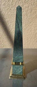 Vintage Green Marble Obelisk With Brass Large Heavy 15.75in X 3.5in Yankee Barn - Picture 1 of 16