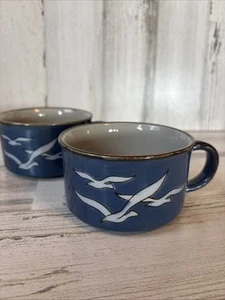 Otagiri Blue & White Seagull Beach Themed Soup Chili Mugs Set of 2 1989 Vibe - Picture 1 of 6