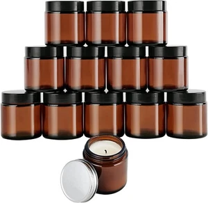 Vivaplex 15 Amber 4 oz Round Glass Jars with Inner Liners and black Lids - Picture 1 of 1