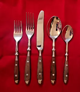 5-Pc Hampton Silversmiths Bistro-Brown Set Fork Spoon Knife Salad Fork Teaspoon - Picture 1 of 6