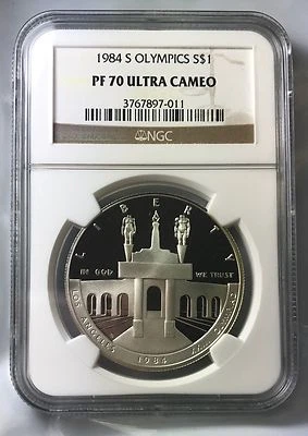 1984 S Olympics Silver Dollar Coin $1 NGC PF 70 ULTRA CAMEO PERFECT RARE - Image 1 of 2