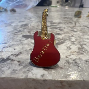 RARE Vintage Beatles Red Enamel Guitar Band Music Lapel Pin Pinback Badge - Picture 1 of 5