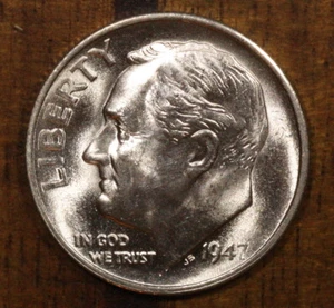 D Roosevelt 1947 moneda de diez centavos CH BU ¡lustre! Moneda de plata de Estados Unidos 90 % de OBW Roll - Imagen 1 de 2