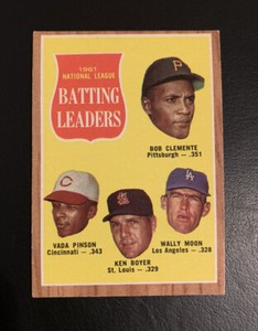 1962 Topps # 52 NL Batting Leaders Bob Clemente Vada Pinson Boyer Moon EX-EXMINT