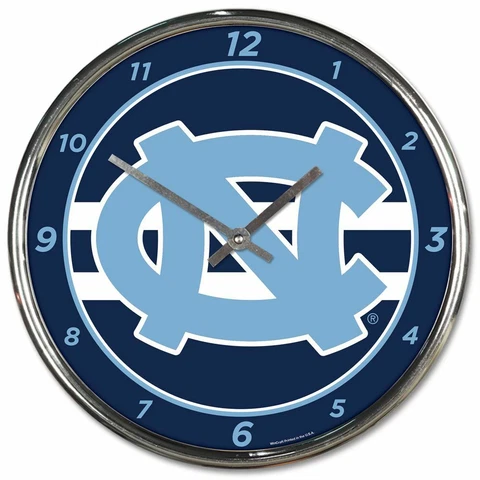 NORTH CAROLINA TAR HEELS LOGO 12" CHROME ROUND WALL CLOCK NEW WINCRAFT 👀 Cover