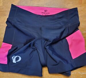 Pearl Izumi Size M Womens Black W/ Pink Design Padded Biker Cycling Shorts