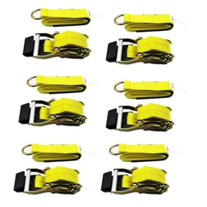 6 Pack Flat Hook 2"x8' Side Mount Wheel Net Tie Down with Ratchet Lasso Straps - Picture 1 of 8