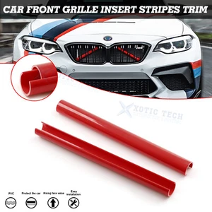 Red Front Kidney Grille Insert Stripes Cover Trim For BMW 3 4 Series F30 F31 F32 - Picture 1 of 11