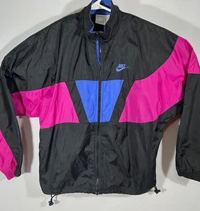 Vtg 80s 90s Nike Gray Tag Air Windbreaker Track Jacket Black Blue Pink M - Picture 1 of 9
