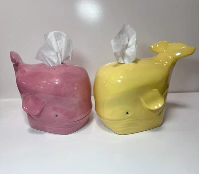 Caja de pañuelos de cerámica vintage para ballenas cubierta decoración náutica vida marina océano Foto 1 de 4