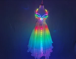 LED Color Lights Women Belly Dance Split Skirt Sexy Professional Bellydance Trai - Picture 1 of 3