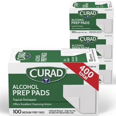 Curad Alkohol Vorbereitung Pads Tupfer Tücher - 4 Box 400 Stück Isopropyl Tücher dickes Pad. - Bild 1 von 4