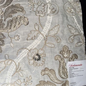 Scalamandre Fabric Sample With Tag 17” Sq. Embroidered Isabella champagne India - Picture 1 of 4