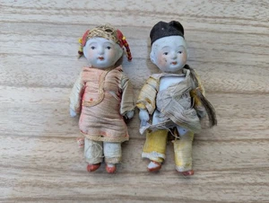 2x Pottery/Bisque Vintage/Antique Dolls 9cm Tall Oriental - Picture 1 of 5