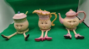 Anthropomorphic Tea Party Resin Shelf Sitters Collect Etc. Teapot SET / LOT of 3 - Picture 1 of 19