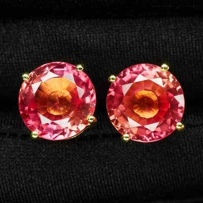 Sparkling Sunburst Orange Sapphire 16.10Ct 925 Sterling Silver 24K Gold Earrings - Image 1 of 4