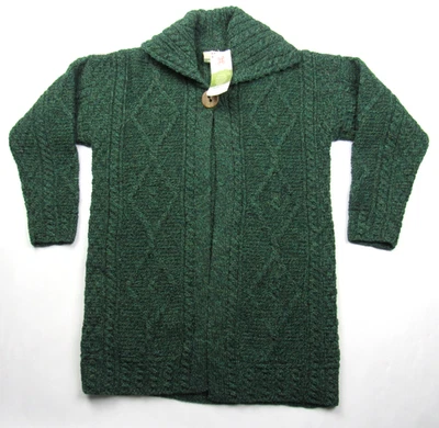NUEVO CON ETIQUETAS Carriag Donn Mujer Cárdigan M Irlandés 100% Lana Botón Único Verde Tejido Acogedor Foto 1 de 4