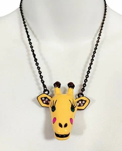 Betsey Johnson Critter Necklace Giraffe Pendant Yellow Enamel Bronze Tone 19 in - Picture 1 of 9