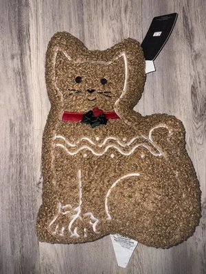 Almohada Sherpa decorativa Brooks Brothers Holiday Gingerbread Cat Foto 1 de 3