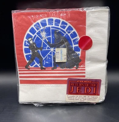 Guardanapos Star Wars ROTJ 1983 prancheta de desenho vintage NOVO LACRADO 16 quilates festa Bev - Imagem 1 de 3