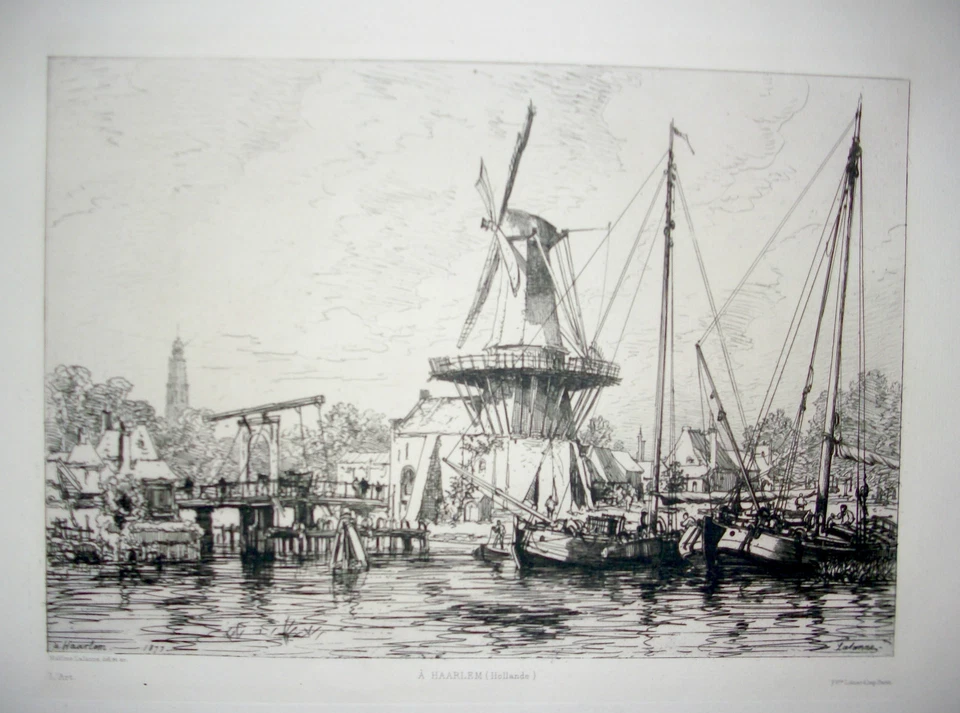 gravure eau-forte originale de Maxime Lalanne.A Haarlem Hollande 1878  - Photo 1/1