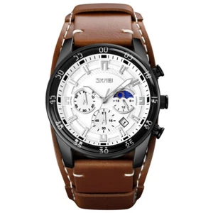 Skmei Leather Band Mens Military Watches Date Business Chronograph Quartz Watch - Picture 1 of 19