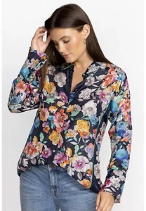 NWT Johnny Was Fall Dancer Button Navy Silk Floral Long Sleeve Blouse Sz S $248 - Picture 1 of 10
