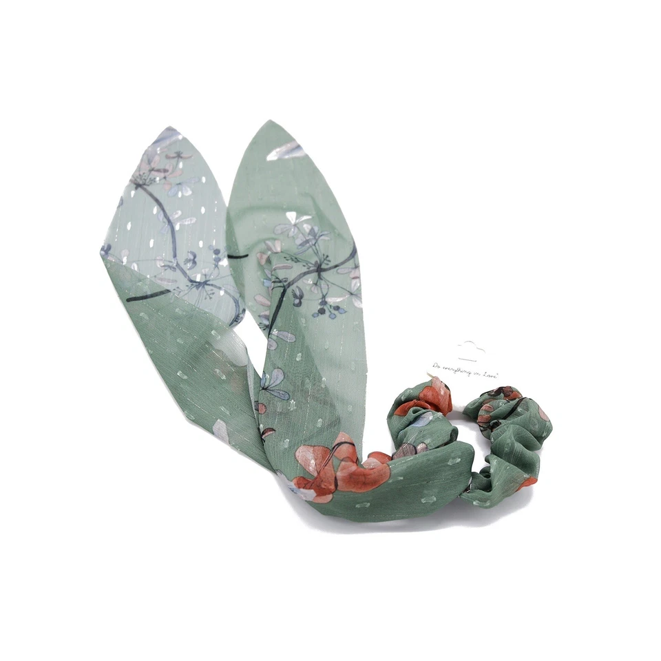 Green Floral Chiffon Elastic Band Scrunchie/ hair accessories - Image 1 of 1