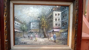 Antique Original PAINTING OIL CANVAS ON BOARD "EVENING IN A DOWNTOWN"? Signed - Picture 1 of 9
