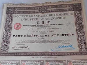 Vintage share certificate Stocks Bonds action CIT Commerce industry transport FR - Picture 1 of 2
