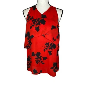 Blusa sin mangas floral roja y negra mediana VINCE CAMUTO para mujer con volantes - Imagen 1 de 8