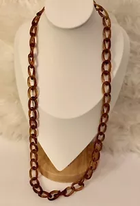 J Crew Faux Tortoise Shell Lucite Linked 30” Necklace Brown Tones - Picture 1 of 15