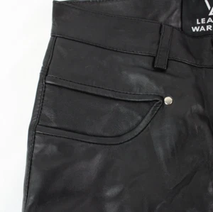 Armario de cuero para hombre negro cuero oveja motociclista pantalones elegantes 30 x 28 - Imagen 1 de 10