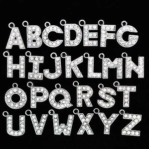 Silver Plated Crystal Rhinestone Alphabet Letter Charm Pendant Jewellery Making - Picture 1 of 28