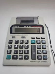 USED Casio HR-100TE Big 12-Digit 2-Color Printing Tax & Exchange Calculator + AC - Picture 1 of 5