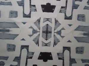 Lindsay Cowles Ocean Belgian Linen Blend Fabric Blue Black White btyard - Picture 1 of 8