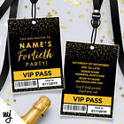 PERSONALISED 40TH BIRTHDAY VIP PASSES LANYARDS | BLACK GOLD GLITTER | ANY AGE!