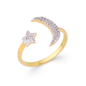 CERTIFIED 14K YELLOW GOLD HALF MOON STAR 0.18 CT. NATURAL DIAMOND RING SIZE 7.25 - Picture 1 of 7