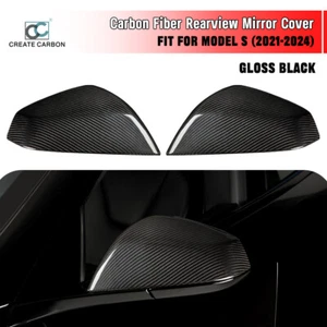 2pcs Dry Carbon Fiber Rearview Mirror Cover Caps For Tesla Model S 2021-2024 - Picture 1 of 7