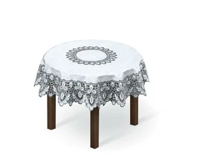 Tablecloth lace cream/dark gold or white/grey (140cm) 55" round perfect gift - Picture 1 of 1
