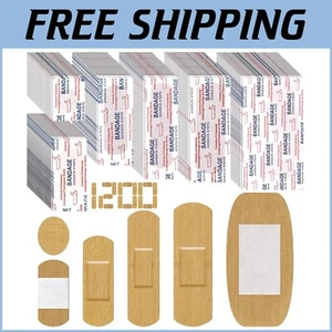 Comfortable Adhesive Bandages in Mixed Sizes - 1200 Count Family Variety Pack - Picture 1 of 9
