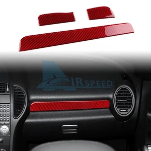 3Pcs Dashboard Trim Stickers Fit For Mercedes Benz SLK 2004-10 RED Carbon Fiber - Picture 1 of 9