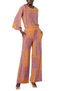 Antthony Women's 2-piece Flowy Top & Wide Leg Pant Spice Leaf - Picture 1 of 1
