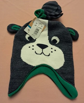 Carter's Beanie Trapper Ear Flap Child Toddler Cap Hat & Mittens Set Green Gray - Image 1 of 4