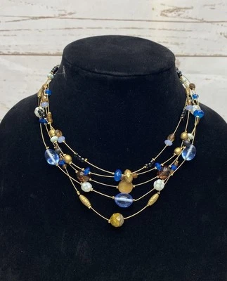 Collar con cuentas de vidrio moteado piedra azul multihilo de CHICO Foto 1 de 4