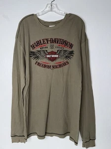 Vintage Harley Davidson Motorcycle Brown Thermal Shirt Morgan Hill Ca Mens Sz XL - Picture 1 of 9