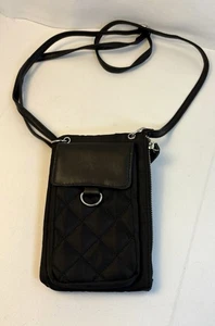 Women's  Black Satin Quilted Crossbody Phone Bag/ Wallet - Picture 1 of 7