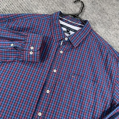 Tommy Hilfiger Shirt Mens 2XL XXL Blue Red Plaid Long Sleeve Button Down Classic - Image 1 of 4