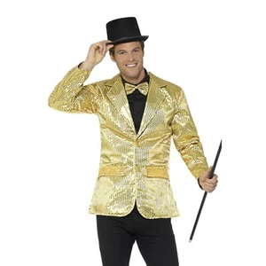 Gold Sequin Jacket Adult Costume Large Disco Casino Hollywood Party Fancy Dress - Picture 1 of 4
